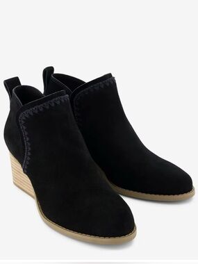 NWT TOMS Kaia Wedge Heel Suede Black Booties